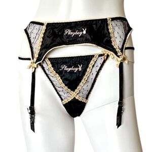 PLAYBOY Black and Cream Lace Panties Intimates Size M.